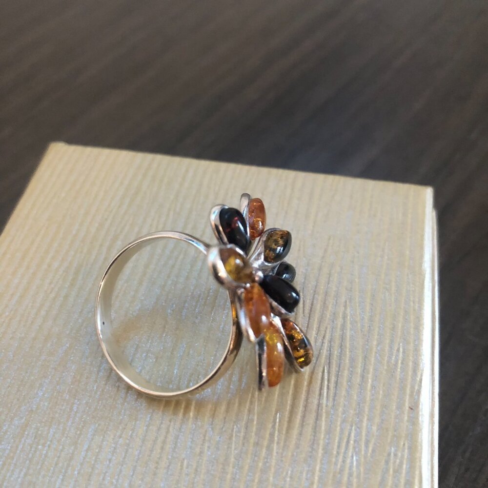 Sterling Silver Ring with Multi Amber Stones - Picture 10 of 12